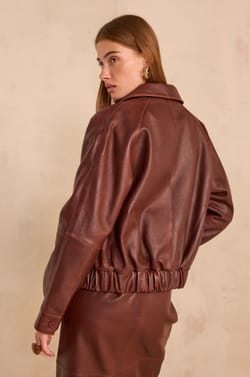Barnabe long sleeve leather jacket;${refinementColor}