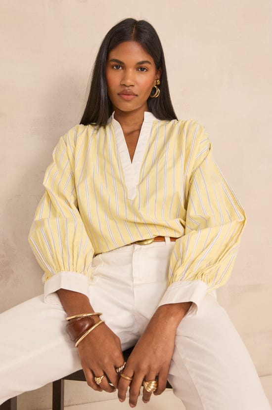 Douglas striped long-sleeve blouse;${refinementColor}