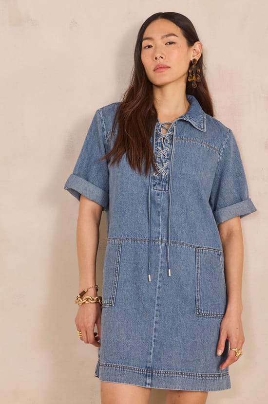 Robe droite en denim BLANCHE;${refinementColor}