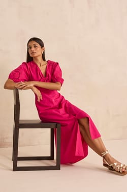 Long straight cotton dress LAURENE;${refinementColor}