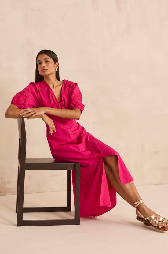 Long straight cotton dress LAURENE;${refinementColor}