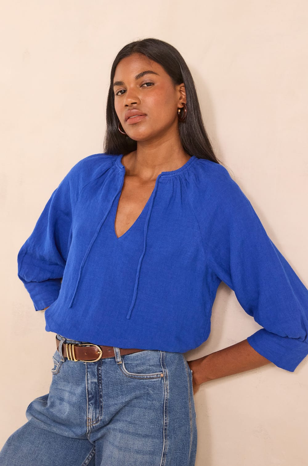 Blouse &agrave; manches 3/4 en lin DAMIA;${refinementColor}