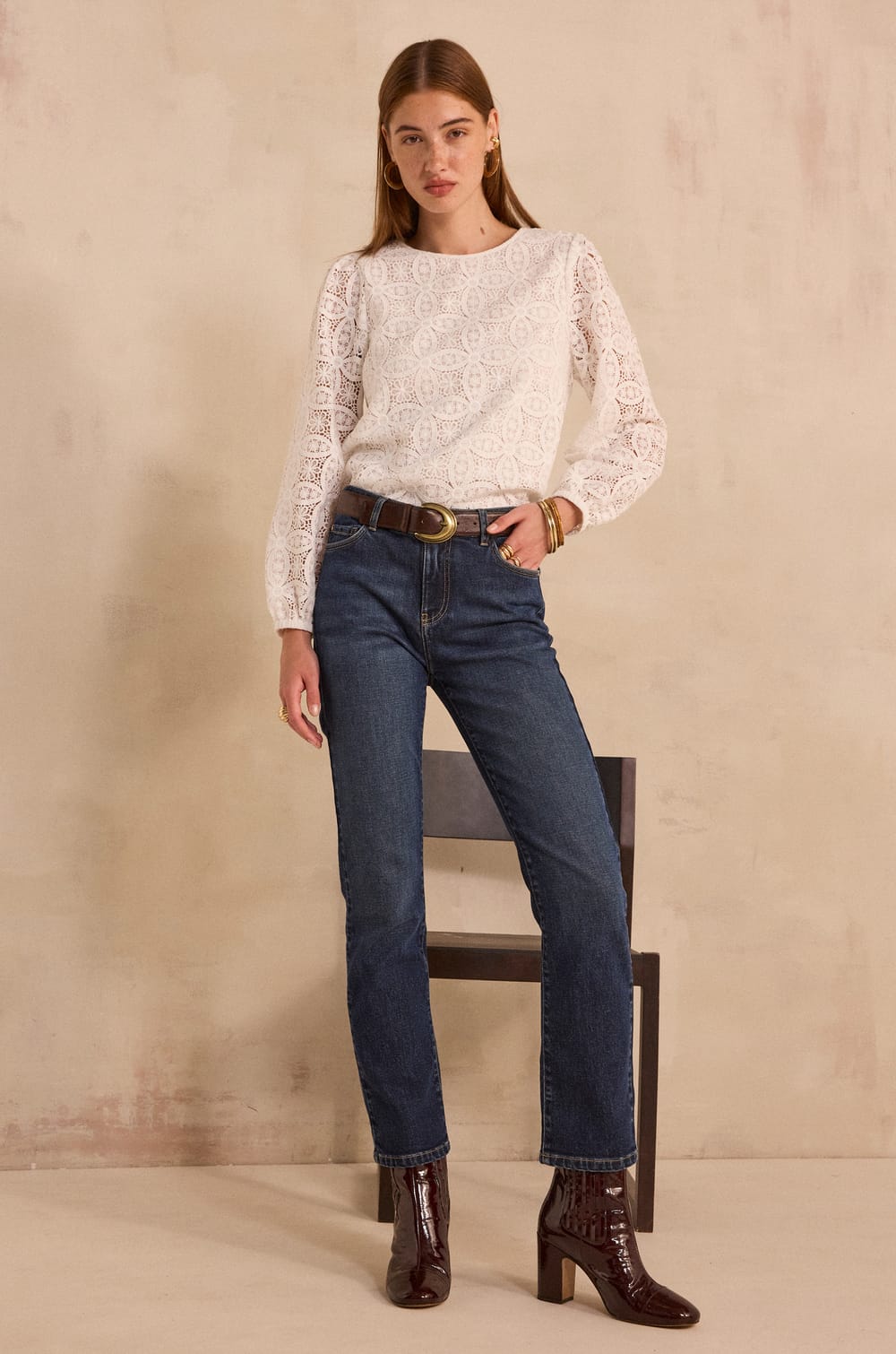 Jean straight and made of cotton SONIA;${refinementColor}
