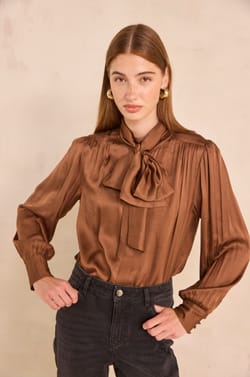 Satin blouse with bow tie collar SPIRIT;${refinementColor}