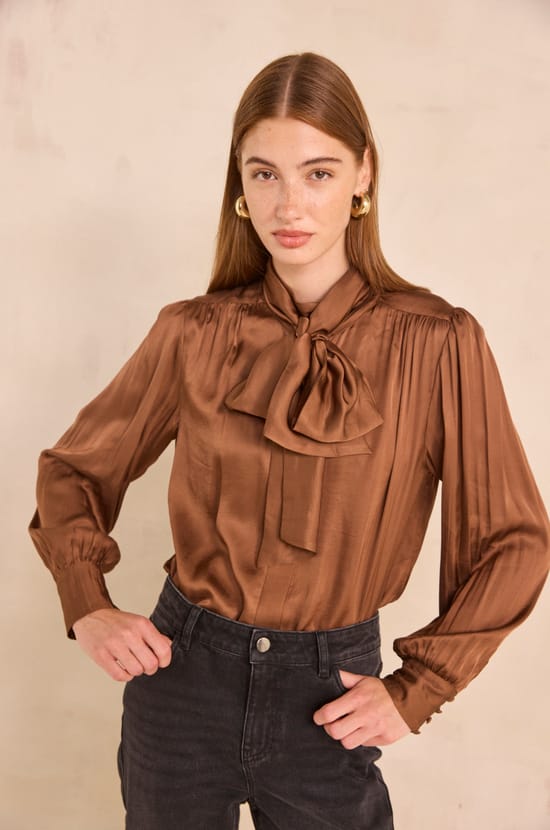 Satin blouse with bow tie collar SPIRIT;${refinementColor}