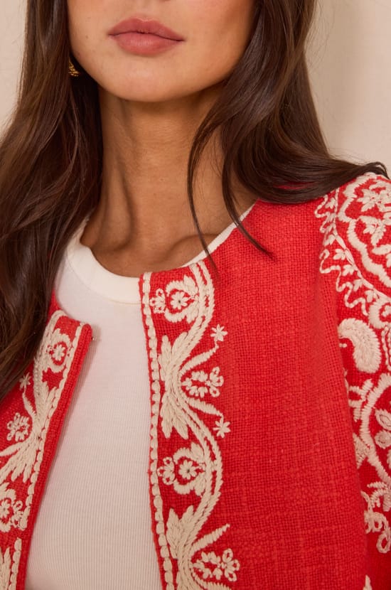 VALMA long sleeve embroidered cotton jacket;${refinementColor}