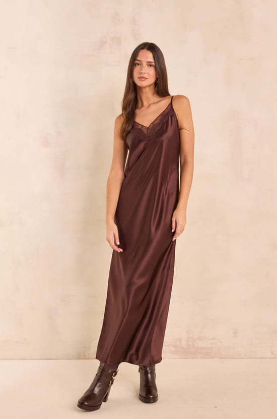 Straight satin dress REFLECTION;${refinementColor}