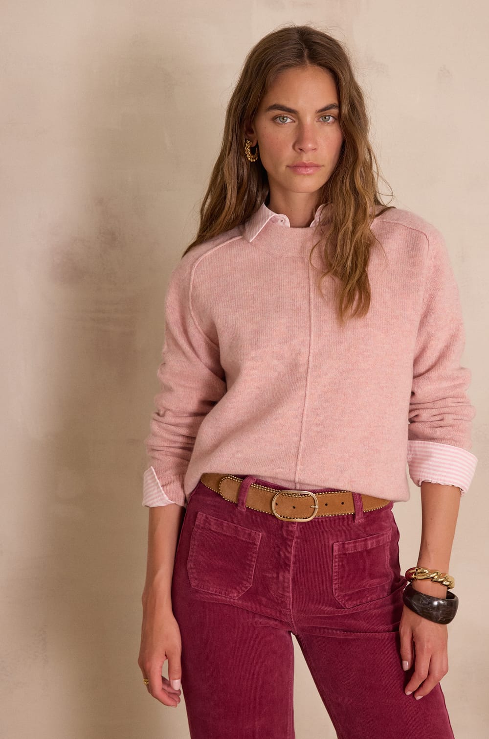 CLINTON heathered jumper in 100% wool;${refinementColor}