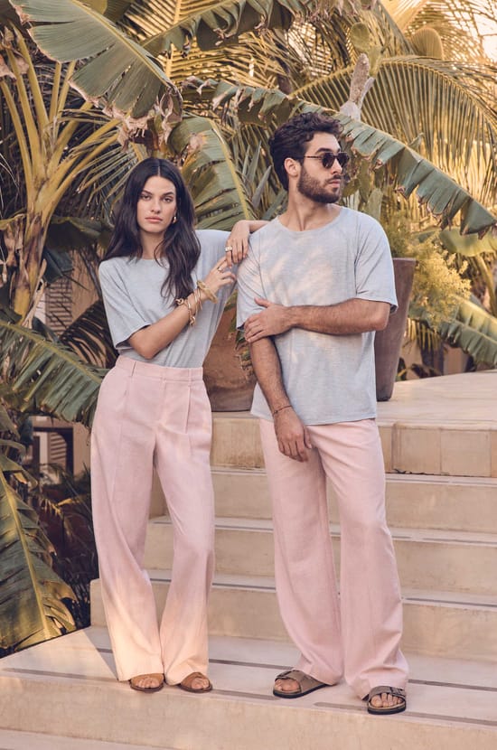 Unisex wide trousers in blended linen POIVRE;${refinementColor}