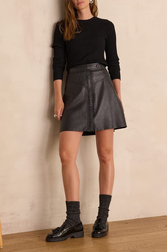 Jupe CLEMENCE en cuir;${refinementColor}
