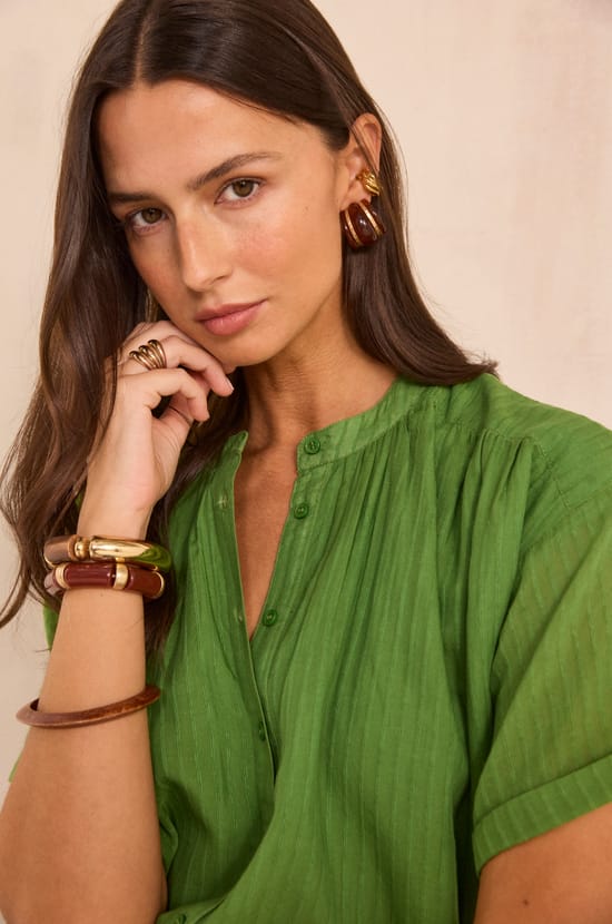 Short Sleeve Blouse in Mixed Cotton DEVIKA;${refinementColor}