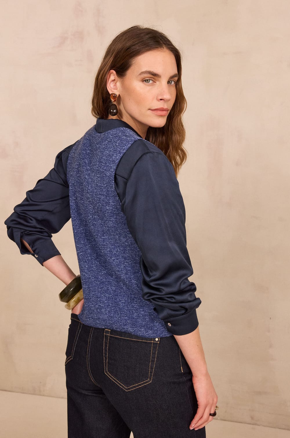 Gilet sans manches en coton m&eacute;lang&eacute; PARKER;${refinementColor}