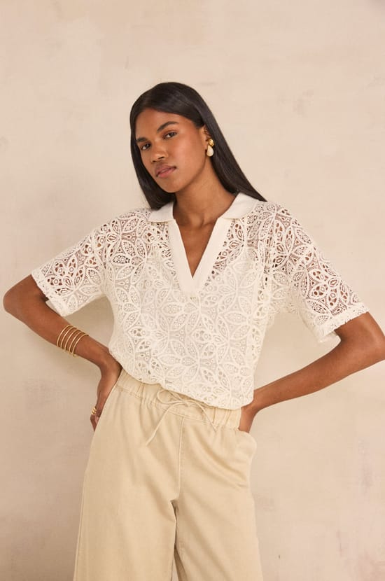 Short-sleeve lace T-shirt LOU;${refinementColor}