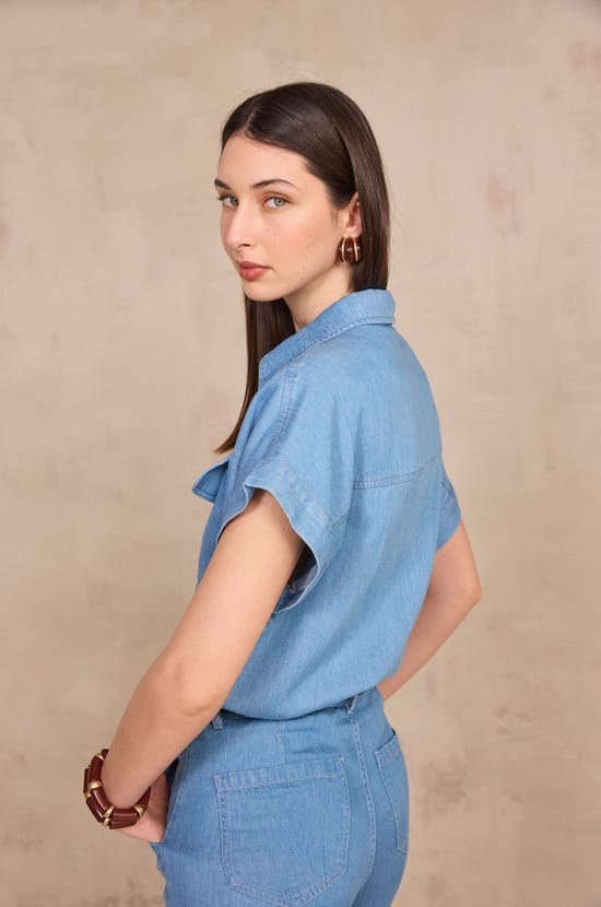 DULCINEA short-sleeve denim shirt;${refinementColor}