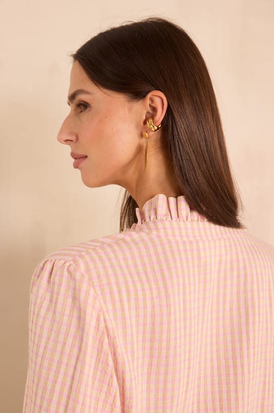 Long-sleeved checkered print blouse SALIA;${refinementColor}