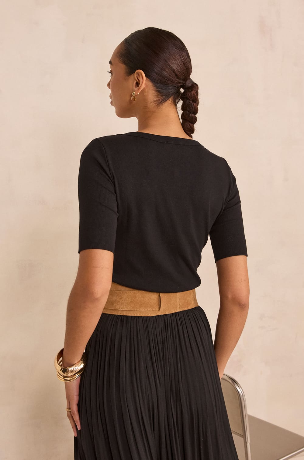 LANA short sleeve mixed cotton T-shirt;${refinementColor}