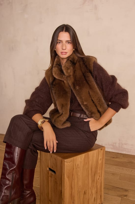 SUZANNE Fluffy Sleeveless Cardigan;${refinementColor}