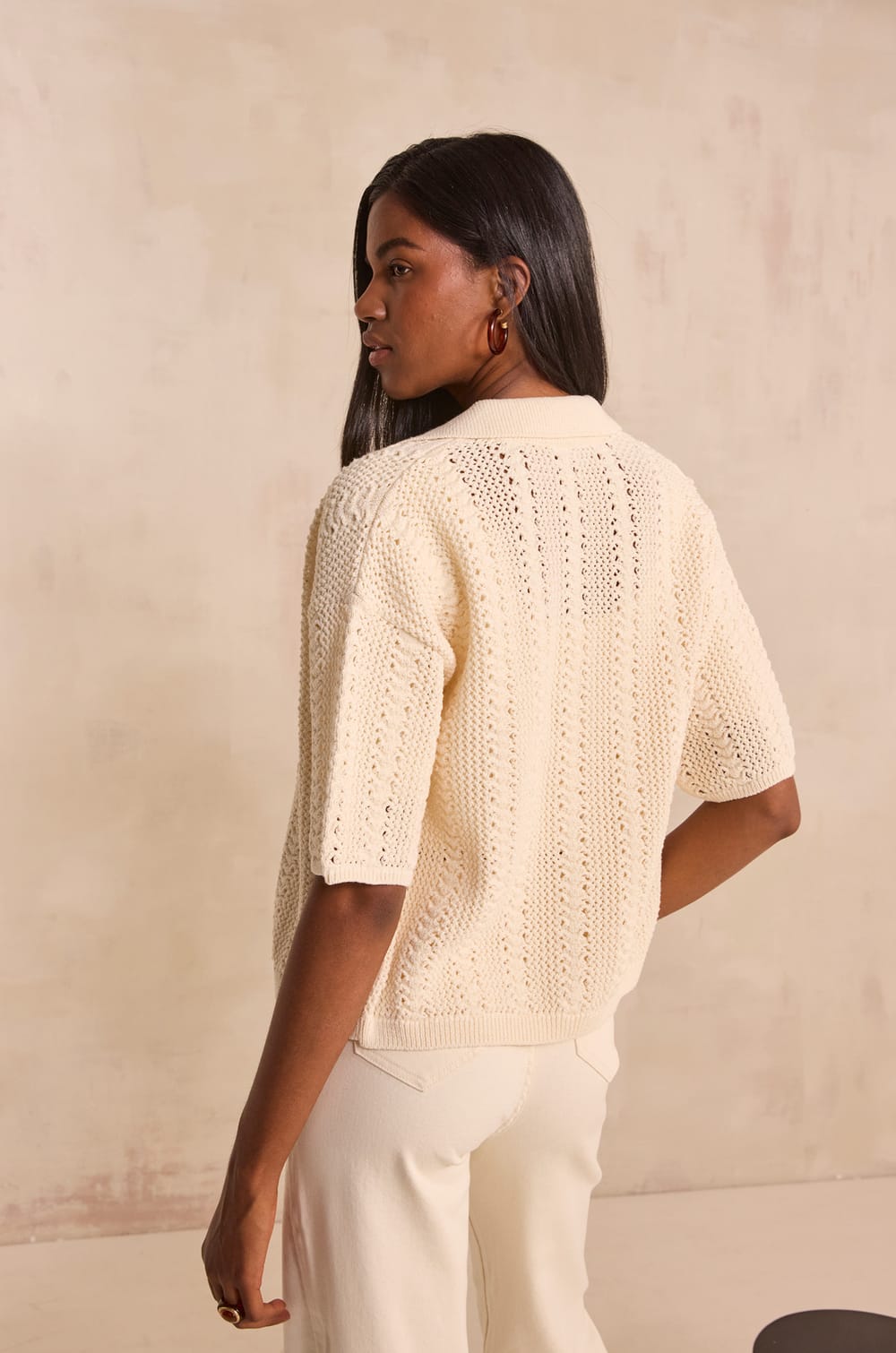 Adele short sleeve cotton blend knit vest;${refinementColor}