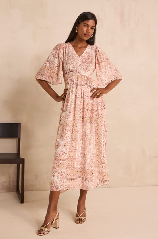 Robe fluide imprim&eacute;e &agrave; manches longues PERLA;${refinementColor}