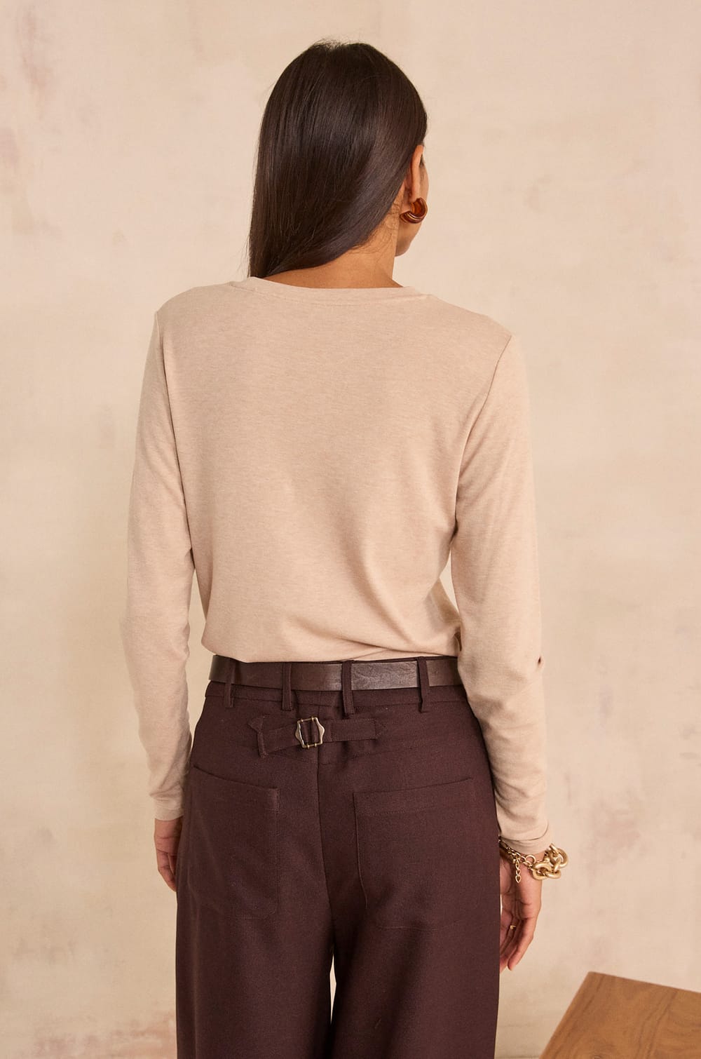 Flynn Long Sleeve Silk Blend T-Shirt;${refinementColor}