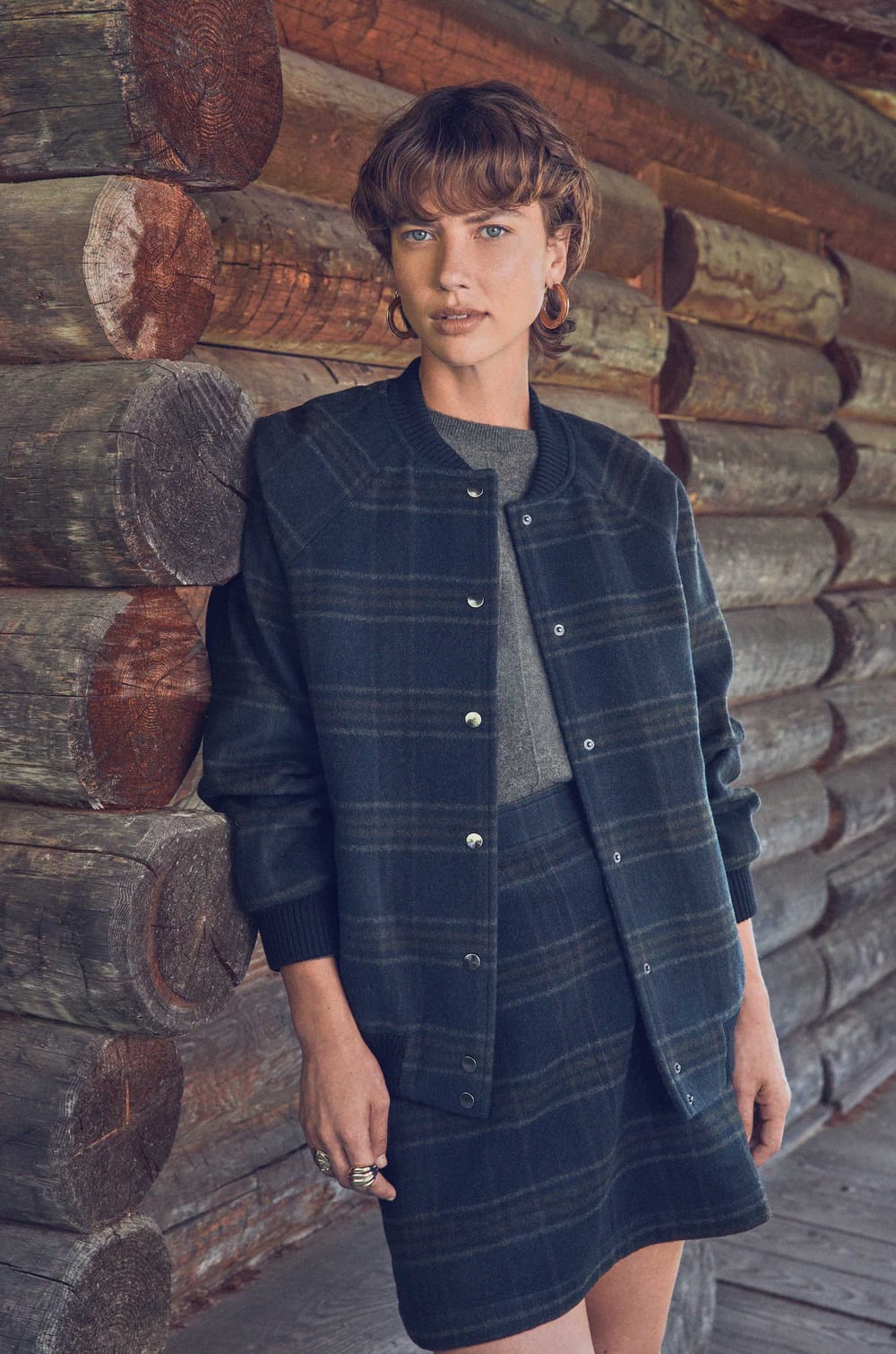 KIM checked wool bomber jacket;${refinementColor}