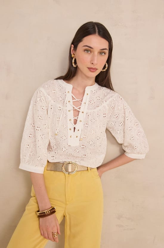 Embroidered blouse with 3/4 sleeves DIANE;${refinementColor}