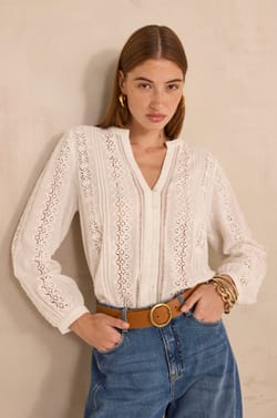 Embroidered long-sleeve cotton blouse MAGUY;${refinementColor}