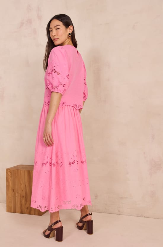 Brown embroidered cotton skirt;${refinementColor}