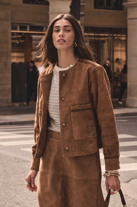 BETTY long-sleeved suede jacket;${refinementColor}