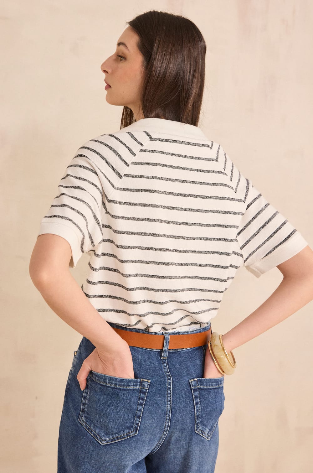 T-shirt ray&eacute; &agrave; manches courtes en coton LILAS;${refinementColor}