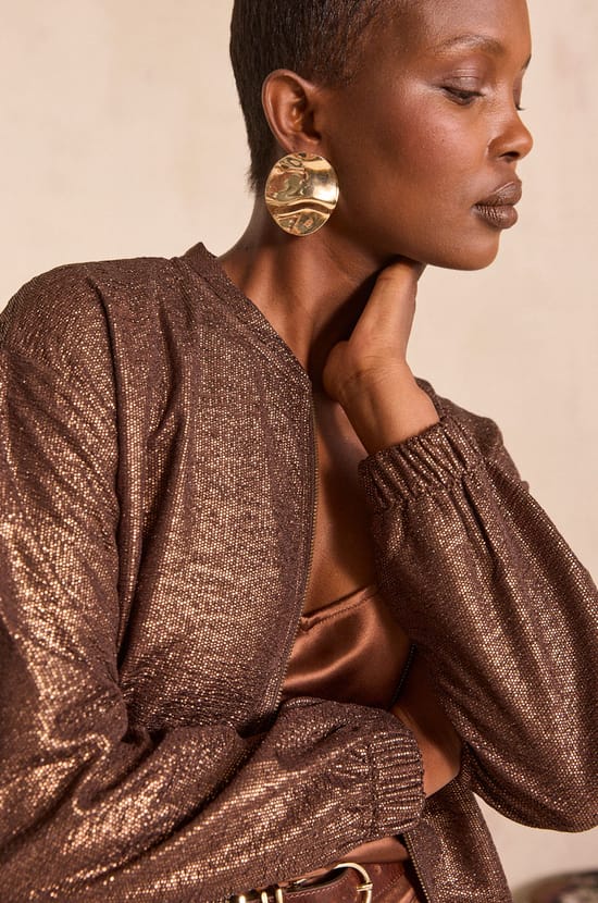 Teddy bomber jacket with sparkling threads;${refinementColor}