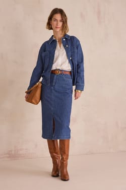 BIRDY cotton skirt with fine stripes;${refinementColor}