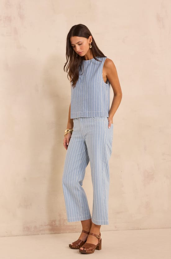 Jean straight and cropped striped in mixed cotton ROSIE;${refinementColor}