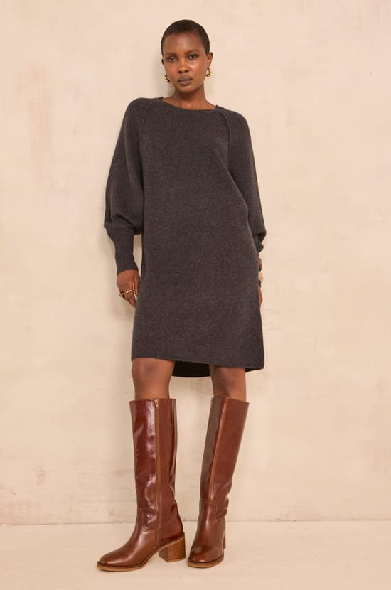 Straight dress in anthracite cashmere PRINCESS;${refinementColor}