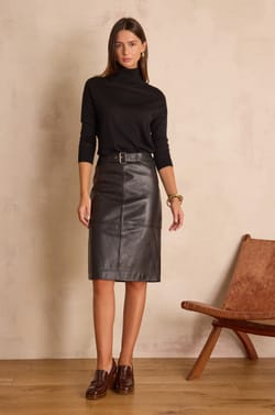 ELEANOR straight leather skirt;${refinementColor}