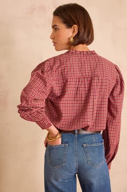 BETH checked cotton blouse;${refinementColor}