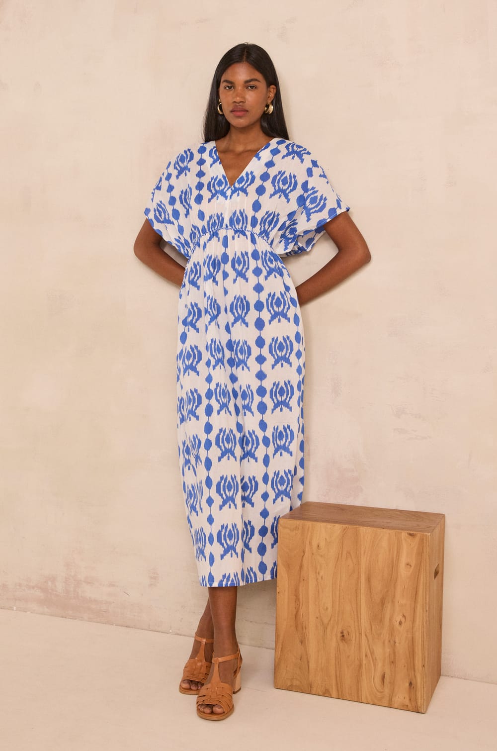 Printed cotton straight dress PROMISE;${refinementColor}