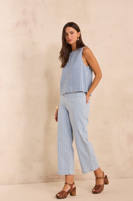 Jean straight and cropped striped in mixed cotton ROSIE;${refinementColor}