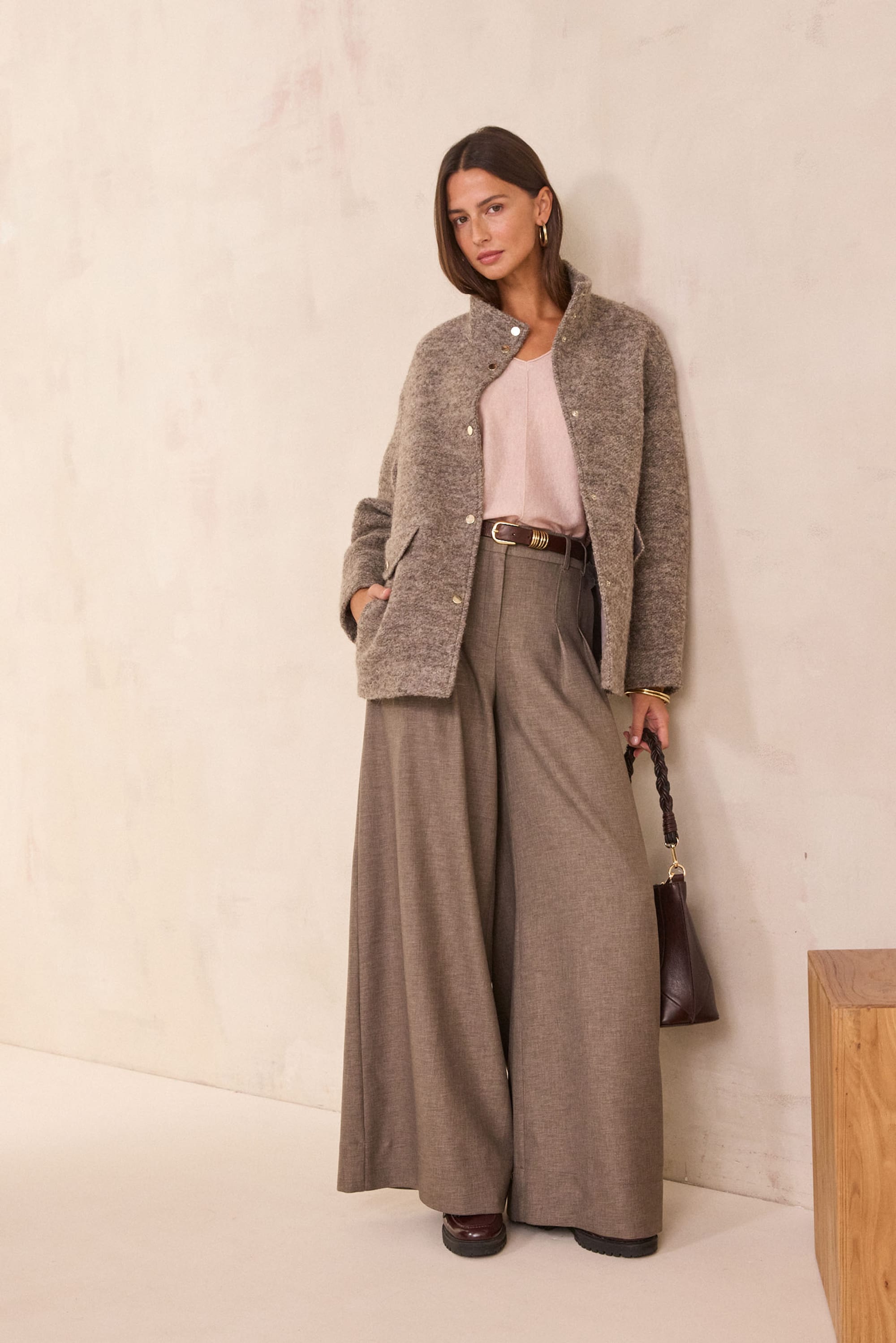 FREDDY mid-length bouclé effect coat woman | LIGHT TAUPE | Maison 123