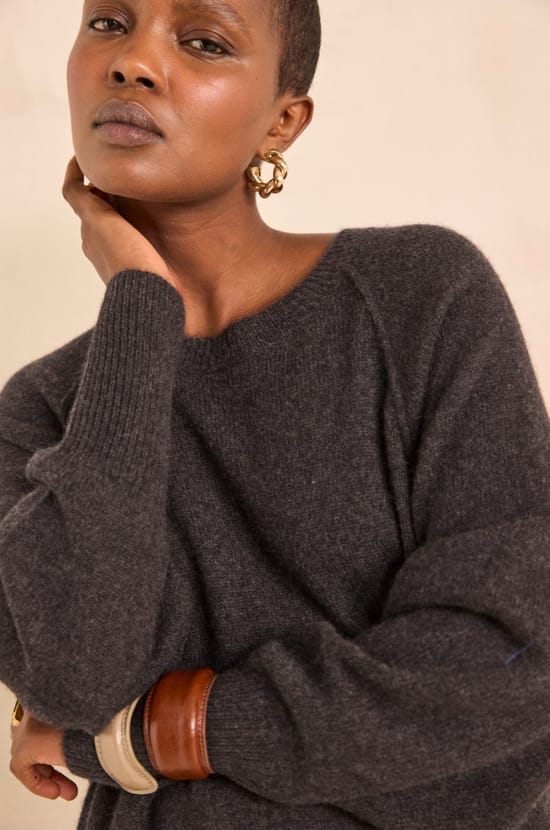 Straight dress in anthracite cashmere PRINCESS;${refinementColor}