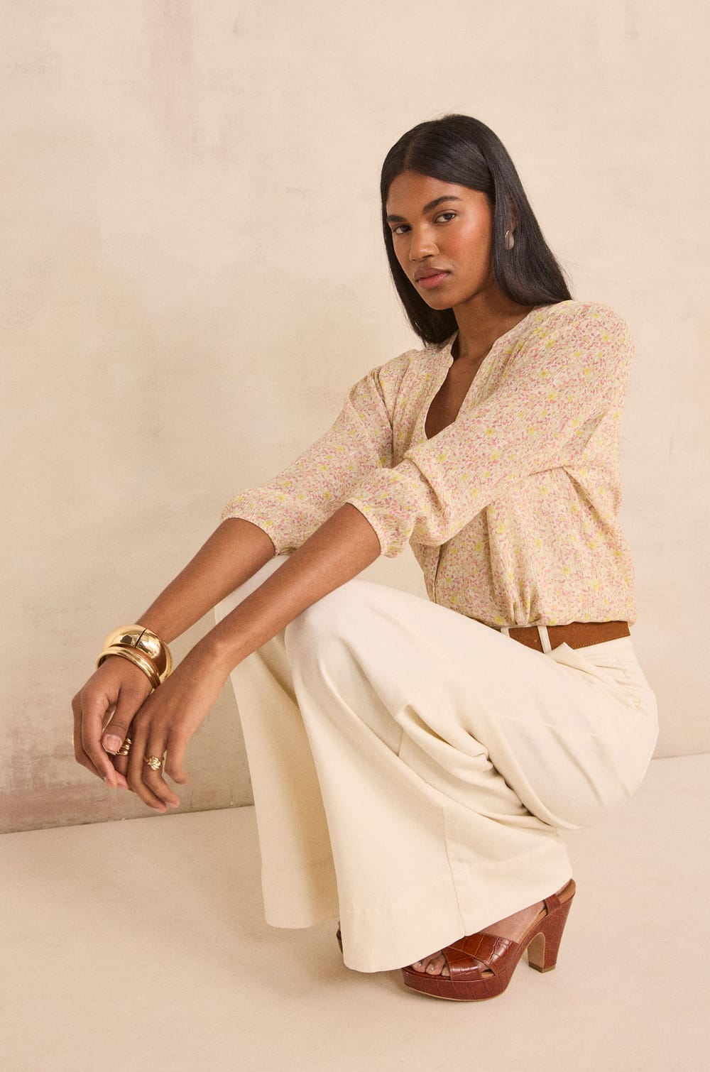 Printed long sleeve blouse DELPHINE;${refinementColor}