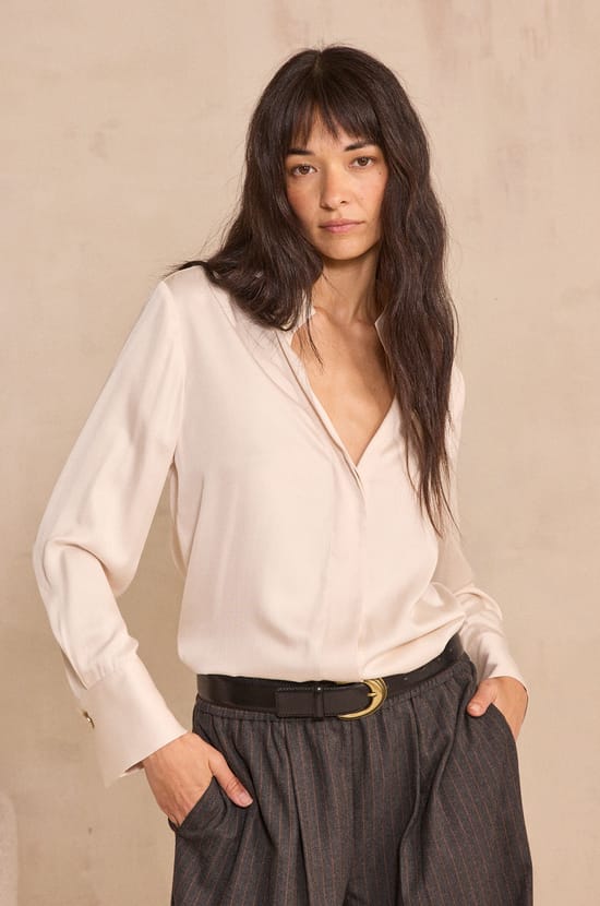 BASILE satin cream blouse;${refinementColor}