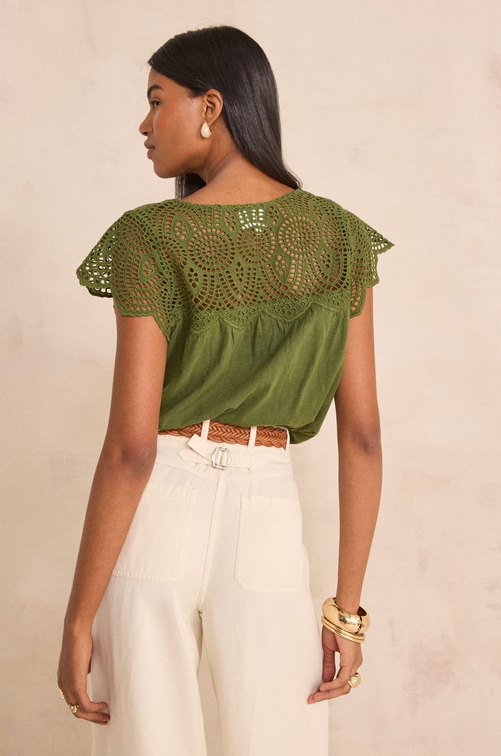 Embroidered short-sleeve cotton top LILOU;${refinementColor}