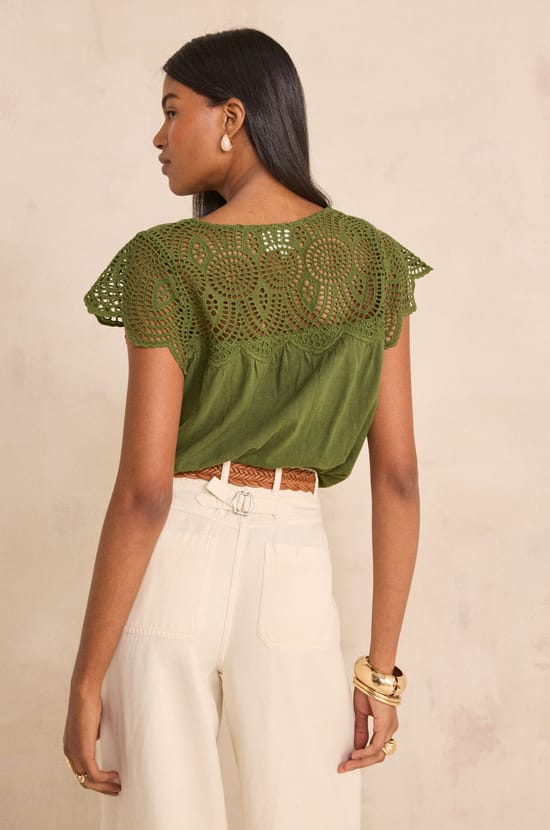 Embroidered short-sleeve cotton top LILOU;${refinementColor}