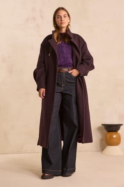 Eggplant mixed wool coat CASSIDY;${refinementColor}