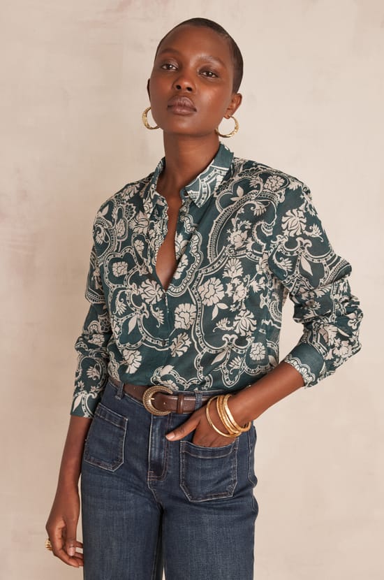 COLETTE blouse 100% cotton floral print;${refinementColor}
