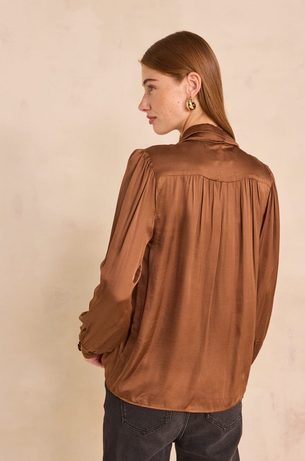 Satin blouse with bow tie collar SPIRIT;${refinementColor}