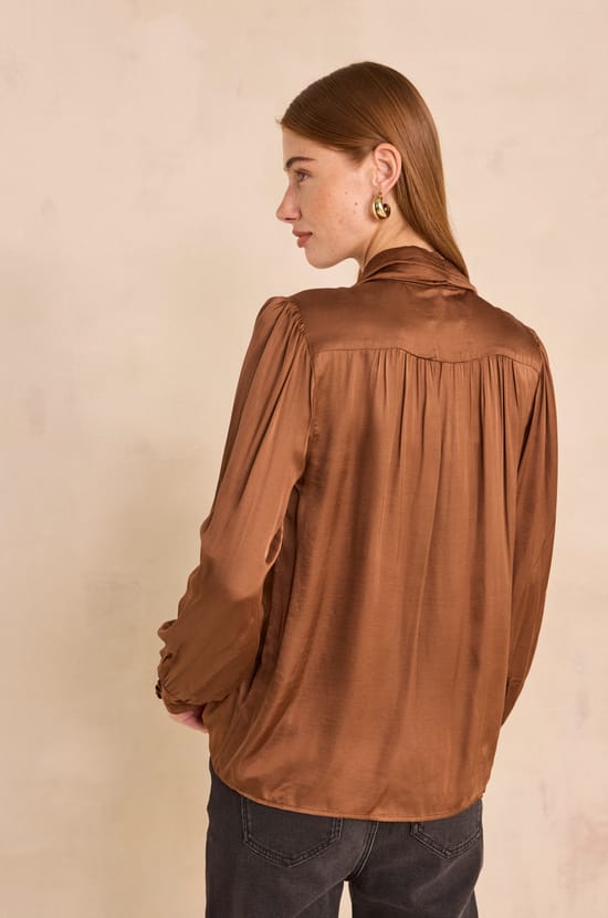 Satin blouse with bow tie collar SPIRIT;${refinementColor}