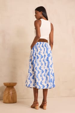 Jupe midi fluide imprim&eacute;e en coton BRUNE;${refinementColor}